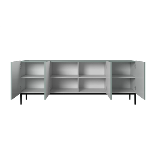 Komoda Nicole 200 cm z ryflowanym frontem i metalowymi nogami- szałwia / czarne nóżki - Limitowana oferta